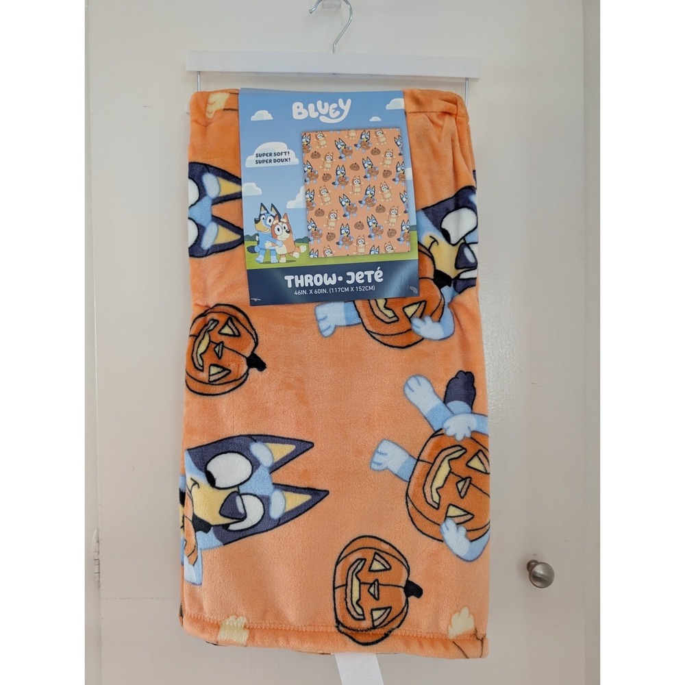 Bluey Halloween Pumpkin Fleece Throw Blanket 46x60 Orange Bingo Fall Spooky New